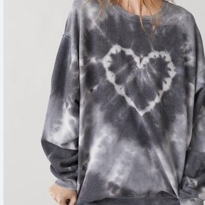 Grey Urban outfitters tie-dye heart crewneck